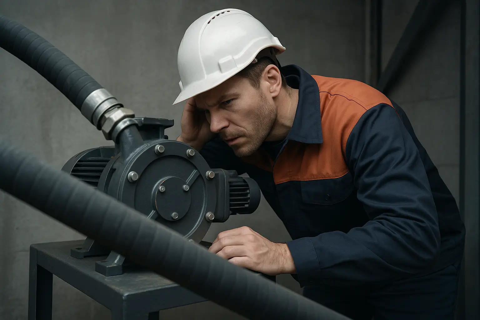 инженер прислушивается к работе перистальтического насоса